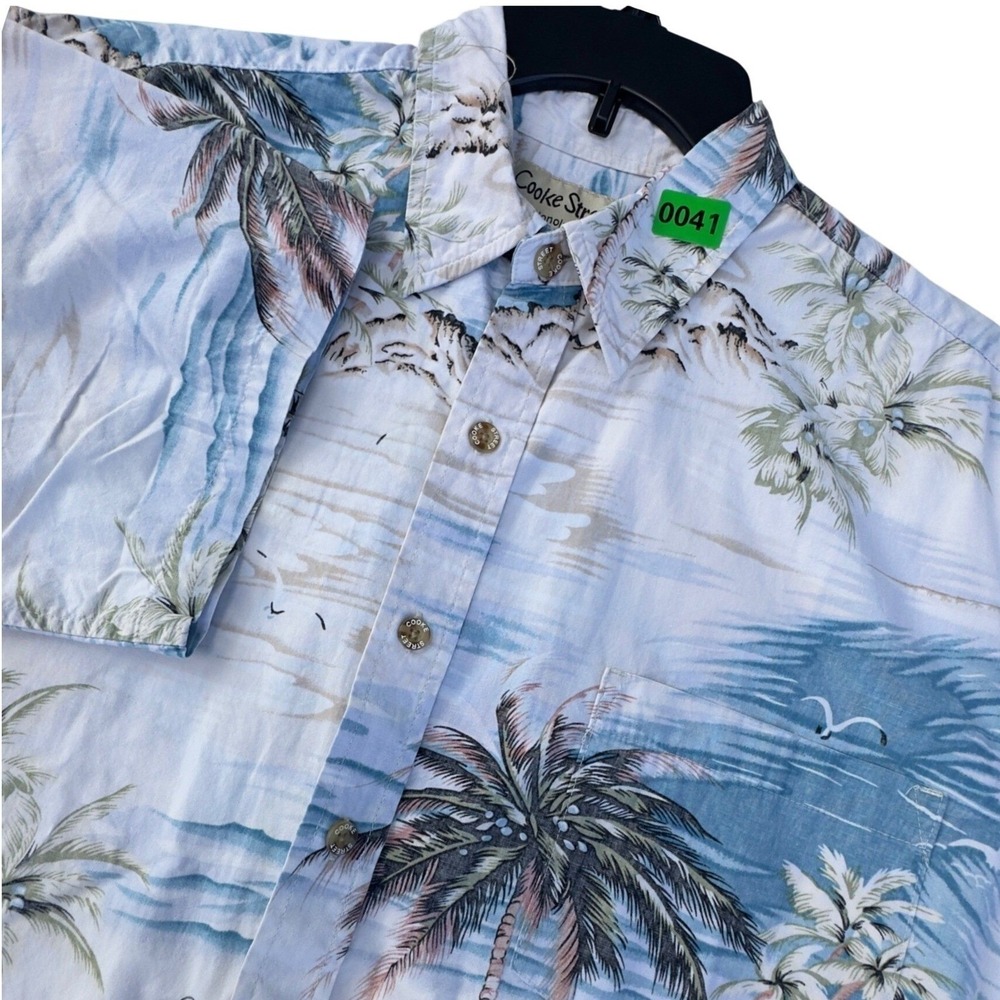 Cooke Street Mens L Aloha Shirt Hawaiian Reverse Print Waves Island Beach Surf